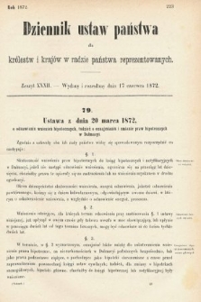 Dziennik Ustaw Państwa dla Królestw i Krajów w Radzie Państwa Reprezentowanych. 1872, zeszyt 32