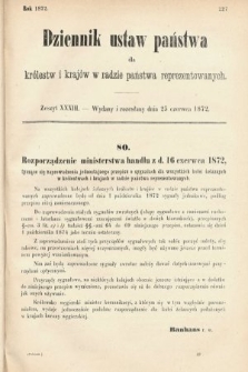 Dziennik Ustaw Państwa dla Królestw i Krajów w Radzie Państwa Reprezentowanych. 1872, zeszyt 33