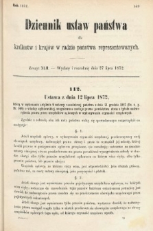 Dziennik Ustaw Państwa dla Królestw i Krajów w Radzie Państwa Reprezentowanych. 1872, zeszyt 42