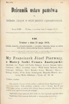 Dziennik Ustaw Państwa dla Królestw i Krajów w Radzie Państwa Reprezentowanych. 1872, zeszyt 43