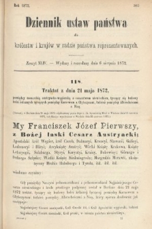Dziennik Ustaw Państwa dla Królestw i Krajów w Radzie Państwa Reprezentowanych. 1872, zeszyt 44