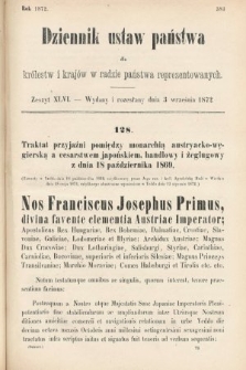 Dziennik Ustaw Państwa dla Królestw i Krajów w Radzie Państwa Reprezentowanych. 1872, zeszyt 46