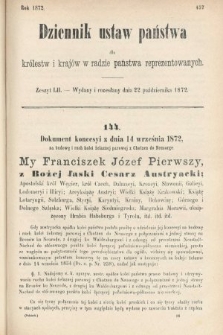 Dziennik Ustaw Państwa dla Królestw i Krajów w Radzie Państwa Reprezentowanych. 1872, zeszyt 52