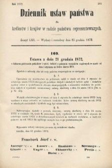 Dziennik Ustaw Państwa dla Królestw i Krajów w Radzie Państwa Reprezentowanych. 1872, zeszyt 62