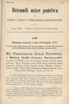 Dziennik Ustaw Państwa dla Królestw i Krajów w Radzie Państwa Reprezentowanych. 1872, zeszyt 63
