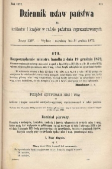 Dziennik Ustaw Państwa dla Królestw i Krajów w Radzie Państwa Reprezentowanych. 1872, zeszyt 64