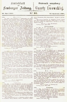 Amtsblatt zur Lemberger Zeitung = Dziennik Urzędowy do Gazety Lwowskiej. 1864, nr 92