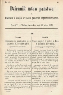 Dziennik Ustaw Państwa dla Królestw i Krajów w Radzie Państwa Reprezentowanych. 1873. zeszyt 5