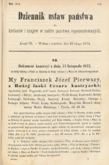 Dziennik Ustaw Państwa dla Królestw i Krajów w Radzie Państwa Reprezentowanych. 1873. zeszyt 7