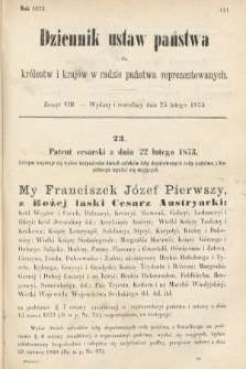 Dziennik Ustaw Państwa dla Królestw i Krajów w Radzie Państwa Reprezentowanych. 1873. zeszyt 8
