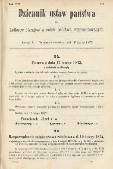 Dziennik Ustaw Państwa dla Królestw i Krajów w Radzie Państwa Reprezentowanych. 1873. zeszyt 10