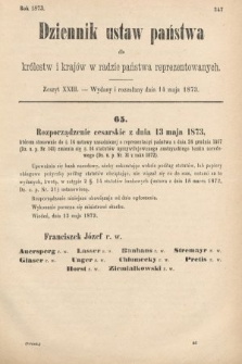 Dziennik Ustaw Państwa dla Królestw i Krajów w Radzie Państwa Reprezentowanych. 1873. zeszyt 23