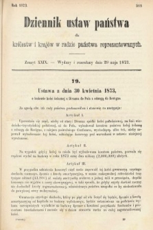 Dziennik Ustaw Państwa dla Królestw i Krajów w Radzie Państwa Reprezentowanych. 1873. zeszyt 29