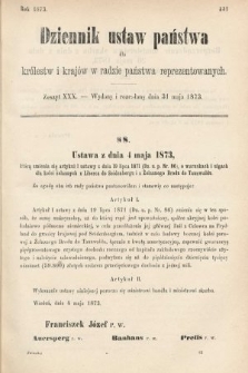 Dziennik Ustaw Państwa dla Królestw i Krajów w Radzie Państwa Reprezentowanych. 1873. zeszyt 30