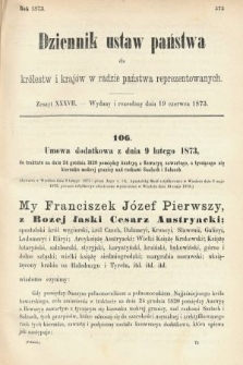 Dziennik Ustaw Państwa dla Królestw i Krajów w Radzie Państwa Reprezentowanych. 1873. zeszyt 37