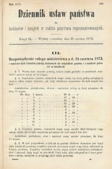 Dziennik Ustaw Państwa dla Królestw i Krajów w Radzie Państwa Reprezentowanych. 1873. zeszyt 40
