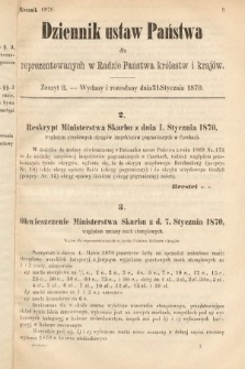 Dziennik Ustaw Państwa dla Reprezentowanych w Radzie Państwa Królestw i Krajów. 1870, z. 2