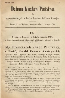 Dziennik Ustaw Państwa dla Reprezentowanych w Radzie Państwa Królestw i Krajów. 1870, z. 4