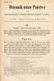Dziennik Ustaw Państwa dla Reprezentowanych w Radzie Państwa Królestw i Krajów. 1870, z. 8