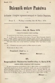 Dziennik Ustaw Państwa dla Królestw i Krajów Reprezentowanych w Radzie Państwa. 1870, z. 10
