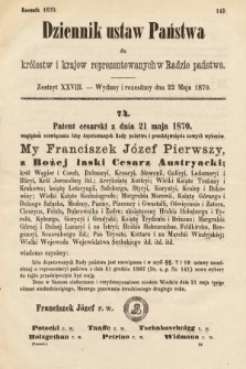 Dziennik Ustaw Państwa dla Królestw i Krajów Reprezentowanych w Radzie Państwa. 1870, z. 28