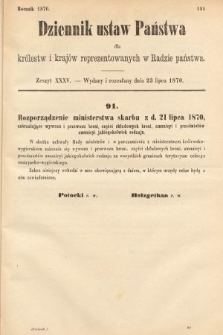 Dziennik Ustaw Państwa dla Królestw i Krajów Reprezentowanych w Radzie Państwa. 1870, z. 35