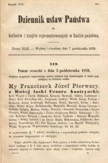 Dziennik Ustaw Państwa dla Królestw i Krajów Reprezentowanych w Radzie Państwa. 1870, z. 49