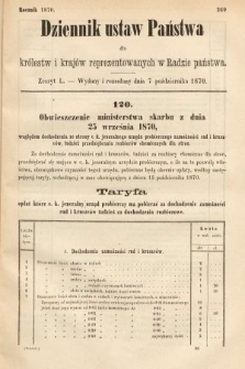 Dziennik Ustaw Państwa dla Królestw i Krajów Reprezentowanych w Radzie Państwa. 1870, z. 50