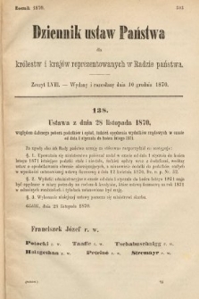 Dziennik Ustaw Państwa dla Królestw i Krajów Reprezentowanych w Radzie Państwa. 1870, z. 58