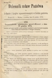 Dziennik Ustaw Państwa dla Królestw i Krajów Reprezentowanych w Radzie Państwa. 1870, z. 60