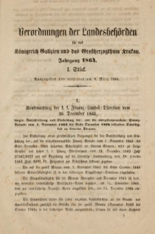 Verordnungen der Landesbehörden für das Königreich Galizien und Grossherzogthum Krakau. 1864, Stück 1