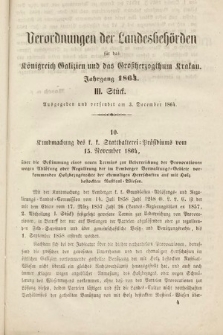 Verordnungen der Landesbehörden für das Königreich Galizien und Grossherzogthum Krakau. 1864, Stück 3