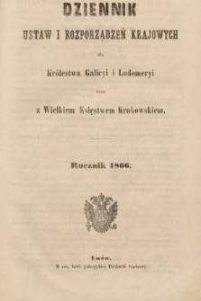 Landes-Gesetz- und Verordnungsblatt für das Königreich Galizien und Lodomerien sammt dem Großherzogthume Krakau. 1866 [całość]