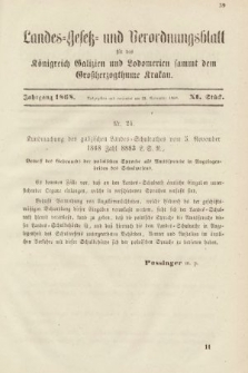 Landes-Gesetz- und Verordnungsblatt für das Königreich Galizien und Lodomerien sammt dem Großherzogthume Krakau. 1868, Stück 11