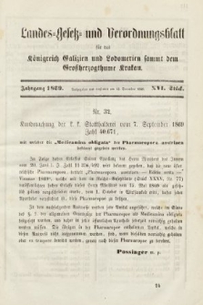 Landes-Gesetz- und Verordnungsblatt für das Königreich Galizien und Lodomerien sammt dem Großherzogthume Krakau. 1869, Stück 16