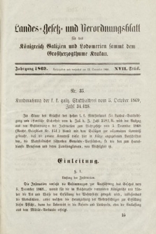 Landes-Gesetz- und Verordnungsblatt für das Königreich Galizien und Lodomerien sammt dem Großherzogthume Krakau. 1869, Stück 17