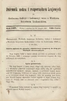 Dziennik Ustaw i Rozporządzeń Krajowych dla Królestwa Galicyi i Lodomeryi wraz z Wielkiem Księstwem Krakowskiem. 1868, cz. 8