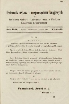 Dziennik Ustaw i Rozporządzeń Krajowych dla Królestwa Galicyi i Lodomeryi wraz z Wielkiem Księstwem Krakowskiem. 1868, cz. 15