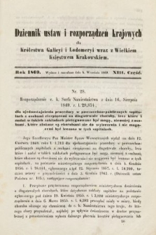 Dziennik Ustaw i Rozporządzeń Krajowych dla Królestwa Galicyi i Lodomeryi wraz z Wielkiem Księstwem Krakowskiem. 1869, cz. 13