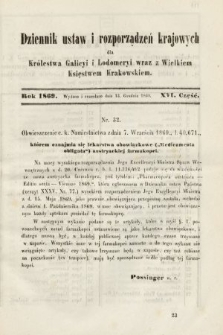 Dziennik Ustaw i Rozporządzeń Krajowych dla Królestwa Galicyi i Lodomeryi wraz z Wielkiem Księstwem Krakowskiem. 1869, cz. 16