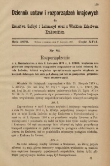 Dziennik Ustaw i Rozporządzeń Krajowych dla Królestwa Galicyi i Lodomeryi wraz z Wielkiem Księstwem Krakowskiem. 1879, cz. 17