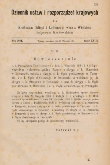 Dziennik Ustaw i Rozporządzeń Krajowych dla Królestwa Galicyi i Lodomeryi wraz z Wielkiem Księstwem Krakowskiem. 1881, cz. 18