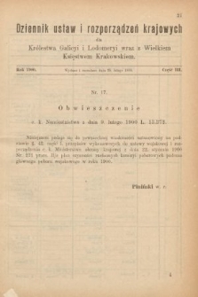 Dziennik Ustaw i Rozporządzeń Krajowych dla Królestwa Galicyi i Lodomeryi wraz z Wielkiem Księstwem Krakowskiem. 1900, cz. 3