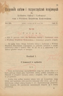 Dziennik Ustaw i Rozporządzeń Krajowych dla Królestwa Galicyi i Lodomeryi wraz z Wielkiem Księstwem Krakowskiem. 1900, cz. 4