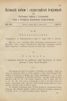 Dziennik Ustaw i Rozporządzeń Krajowych dla Królestwa Galicyi i Lodomeryi wraz z Wielkiem Księstwem Krakowskiem. 1900, cz. 9