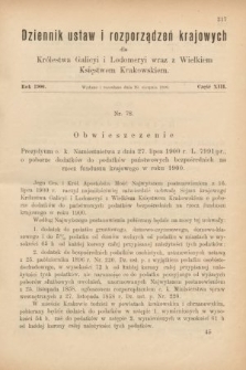 Dziennik Ustaw i Rozporządzeń Krajowych dla Królestwa Galicyi i Lodomeryi wraz z Wielkiem Księstwem Krakowskiem. 1900, cz. 13