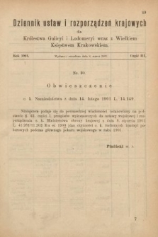 Dziennik Ustaw i Rozporządzeń Krajowych dla Królestwa Galicyi i Lodomeryi wraz z Wielkiem Księstwem Krakowskiem. 1901, cz. 3