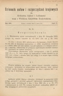 Dziennik Ustaw i Rozporządzeń Krajowych dla Królestwa Galicyi i Lodomeryi wraz z Wielkiem Księstwem Krakowskiem. 1901, cz. 4