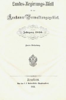 Dziennik Rządu Krajowego dla Okręgu Administracyjnego Krakowskiego. 1856, oddział 2 [całość]