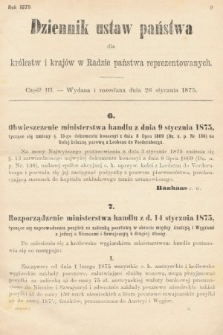 Dziennik Ustaw Państwa dla Królestw i Krajów w Radzie Państwa Reprezentowanych. 1875. zeszyt 3